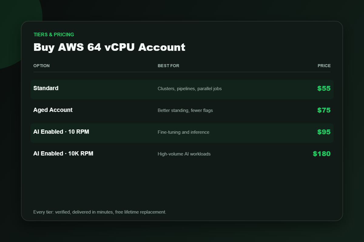 AWS 64 vCPU account pricing tiers